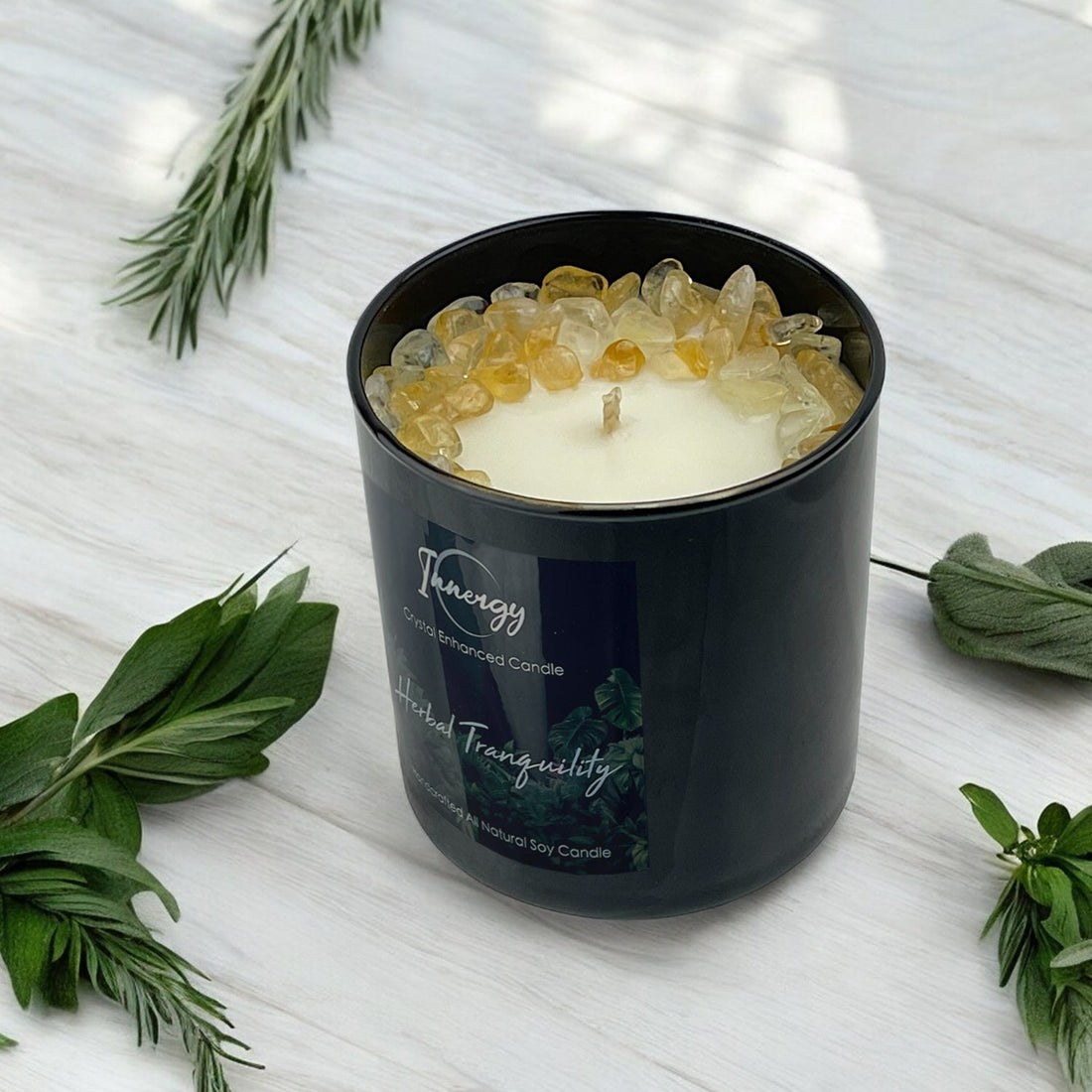Herbal Tranquility Crystal Candle, 10oz