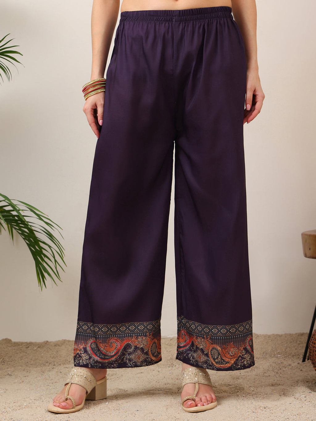 Purple Silk-Blend Embroidered Kurta Set with Palazzo and Dupatta