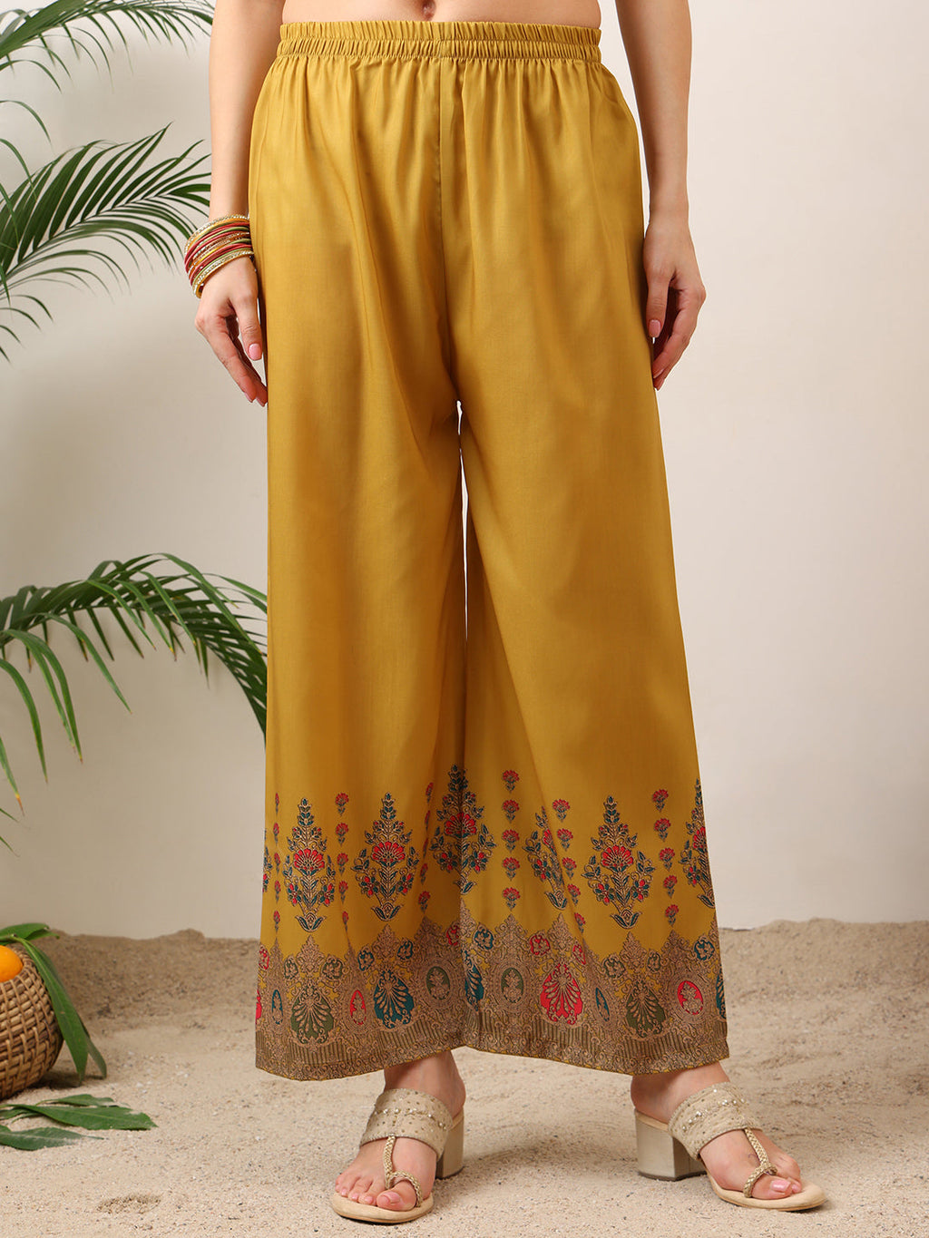 Mustard Asymmetric Embroidered Kurta Set with Palazzo