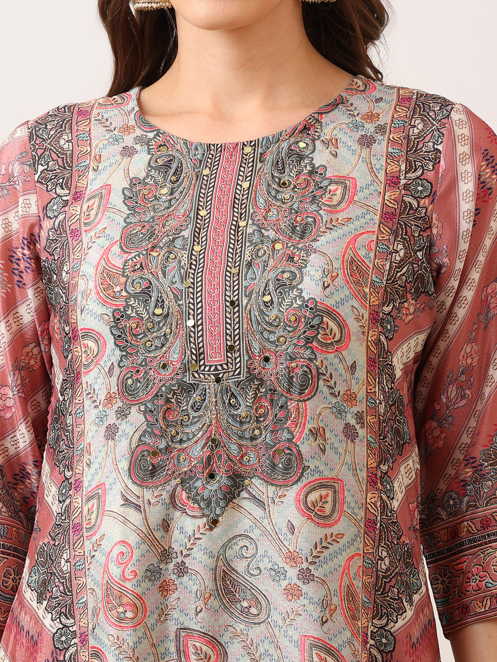Pink Embroidered Asymmetric Silk-Blend Kurta with Palazzo