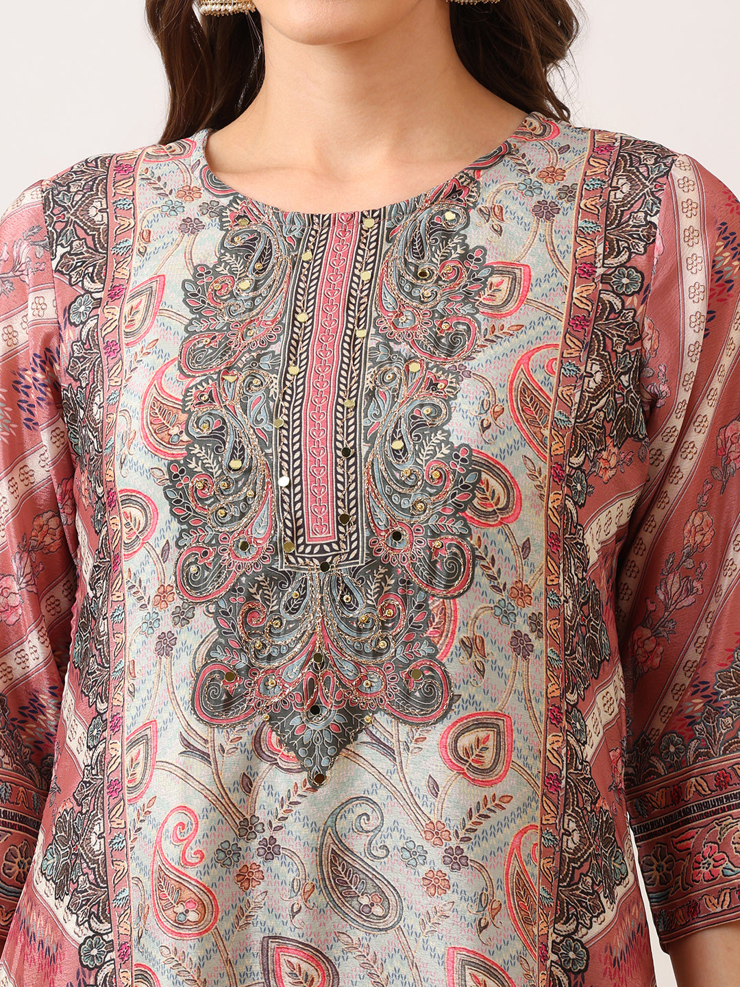 Pink Embroidered Asymmetric Silk-Blend Kurta with Palazzo