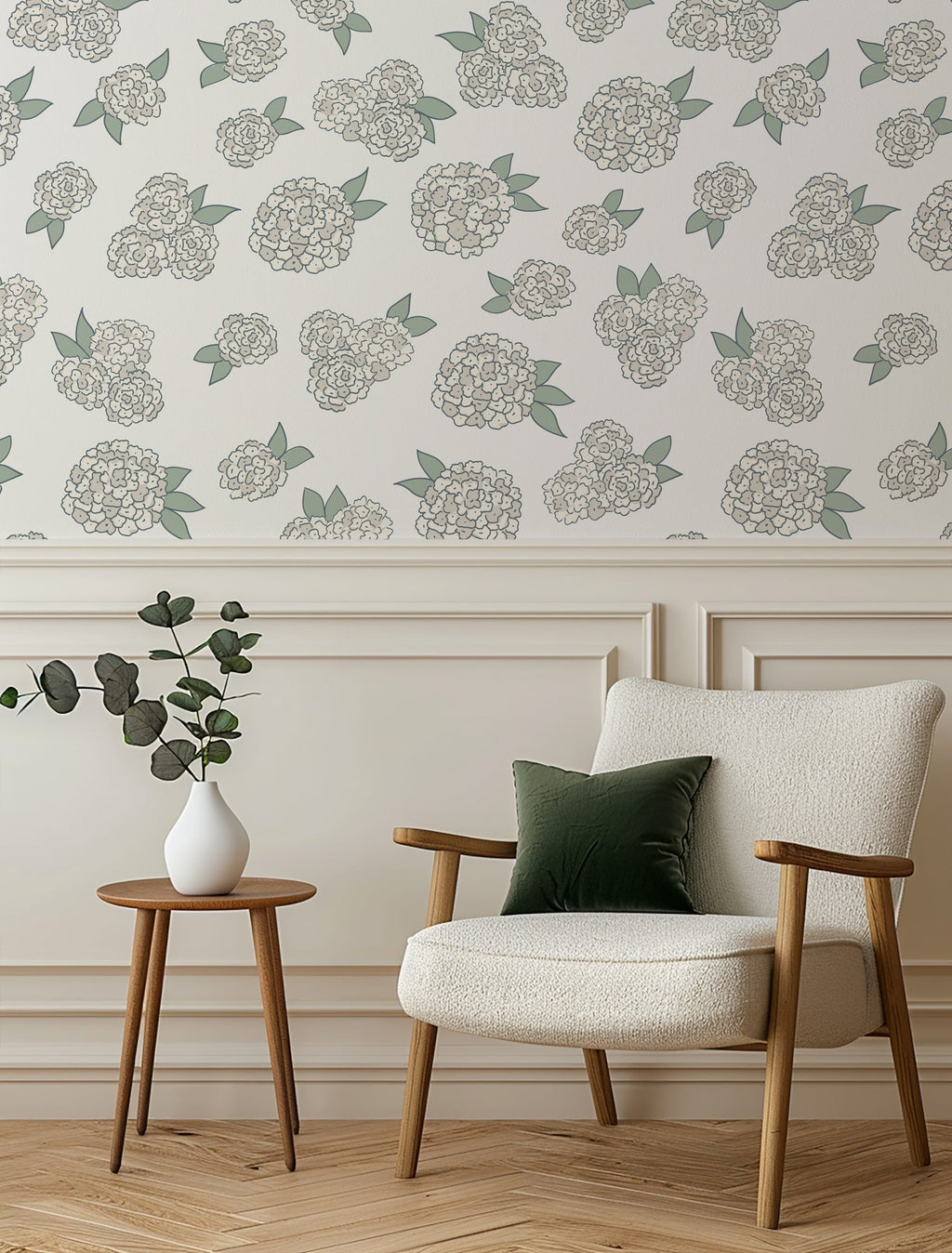 Halsey Floral Removable Wallpaper in Blue, Off-White, and Pale-Green