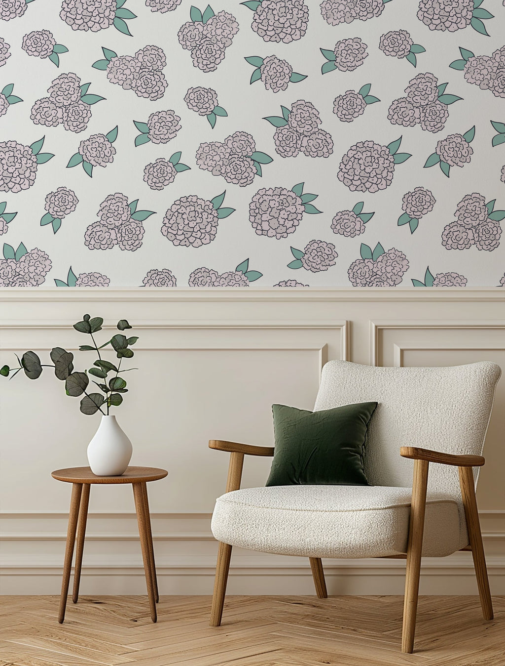 Halsey Floral Removable Wallpaper in Blue, Off-White, and Pale-Green