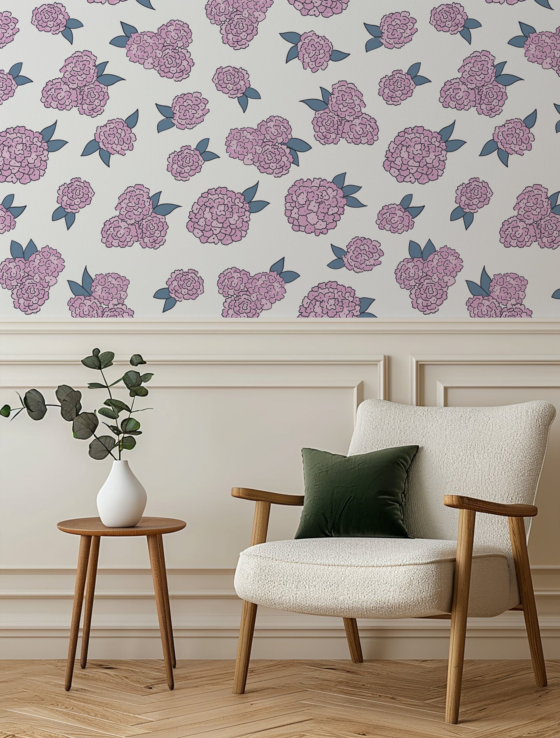 Halsey Floral Removable Wallpaper in Blue, Off-White, and Pale-Green
