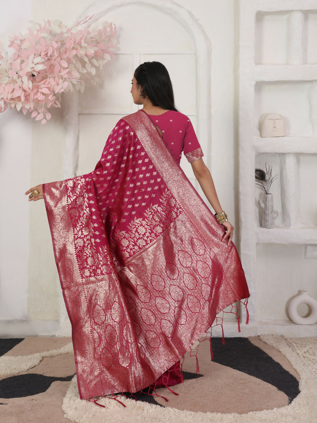 Lichi Silk Wine Saree with Matching Blouse Piece