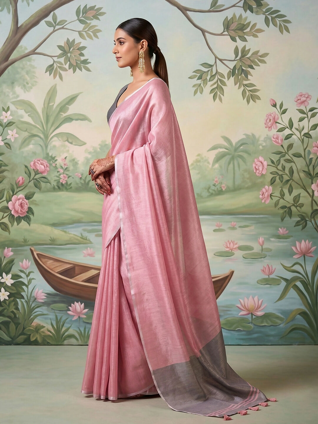 Light Pink Tissue Silk Saree with Matching Blouse