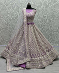 Violet Bridal Net Lehenga Choli with fancy sequins and multi-thread embroidery