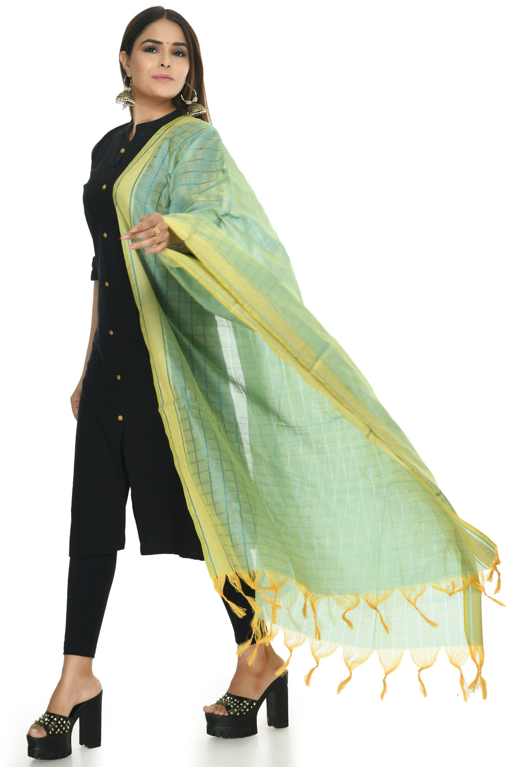 Sky Blue Handloom Cotton Dupatta - Lightweight Ethnic Wrap