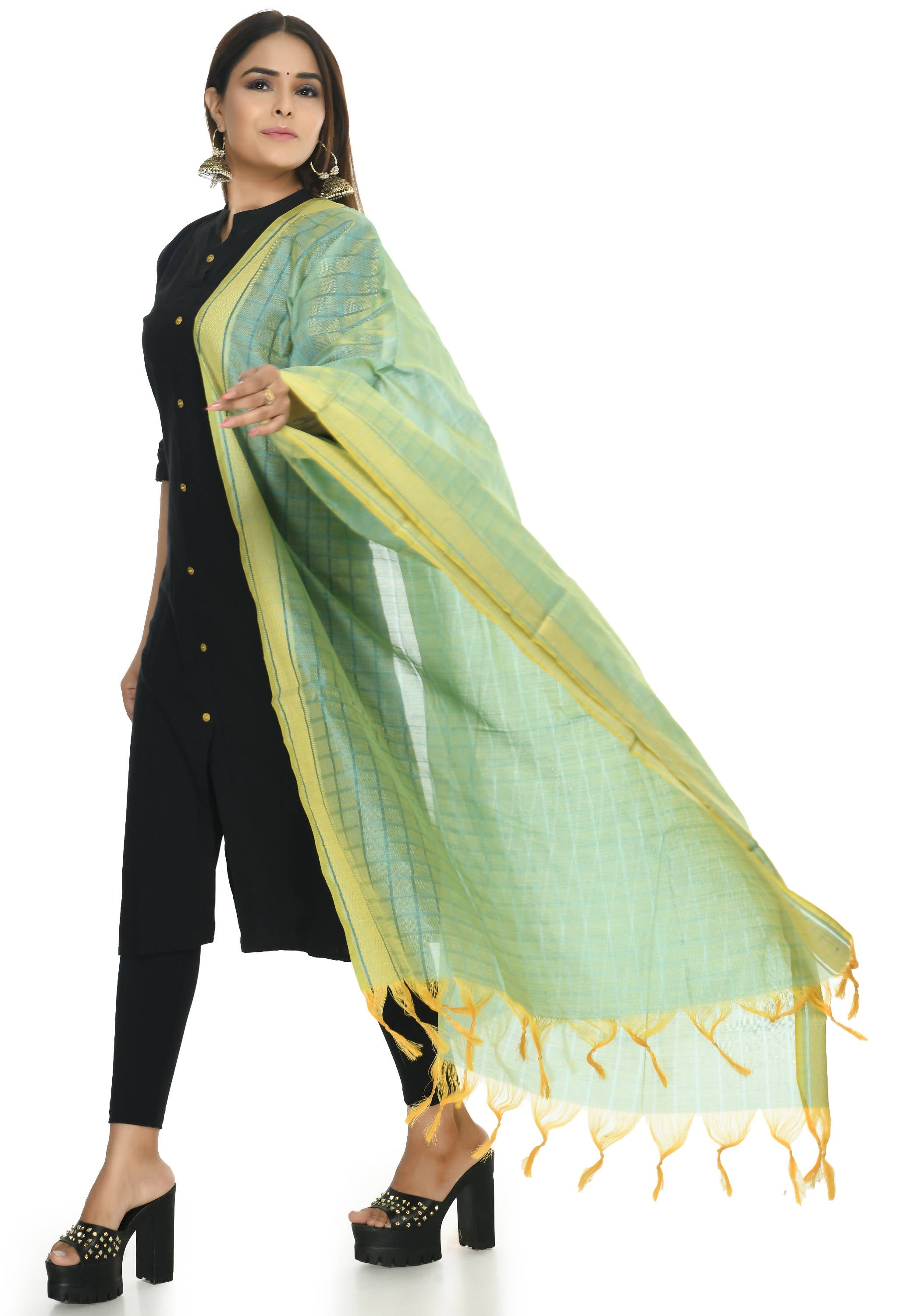 Sky Blue Handloom Cotton Dupatta - Lightweight Ethnic Wrap