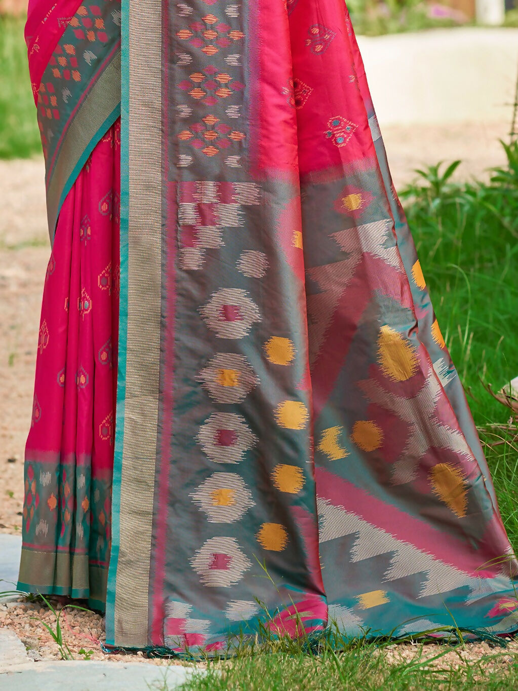 Elegant Red Soft Silk Saree with Contrast Gray Blouse
