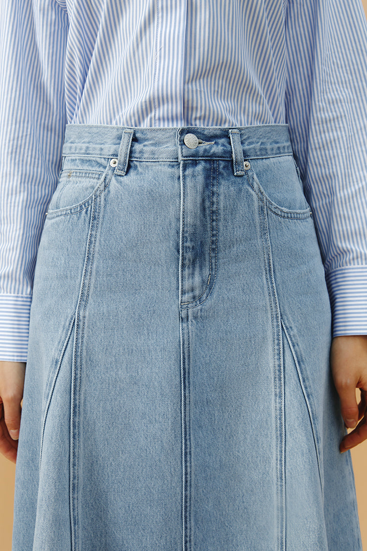 Midnight Train to Georgia Swing Denim Midi Skirt