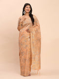 Orange linen cotton saree with matching fabric for a blouse.
