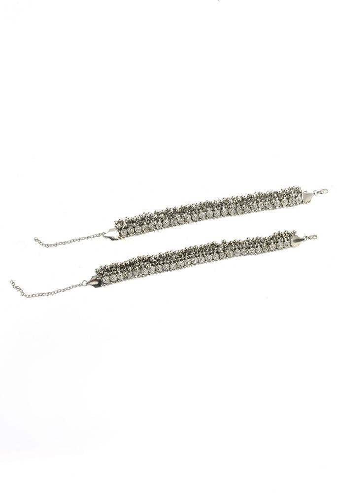 Heavy Oxidised Silver Traditional Anklets for Women
