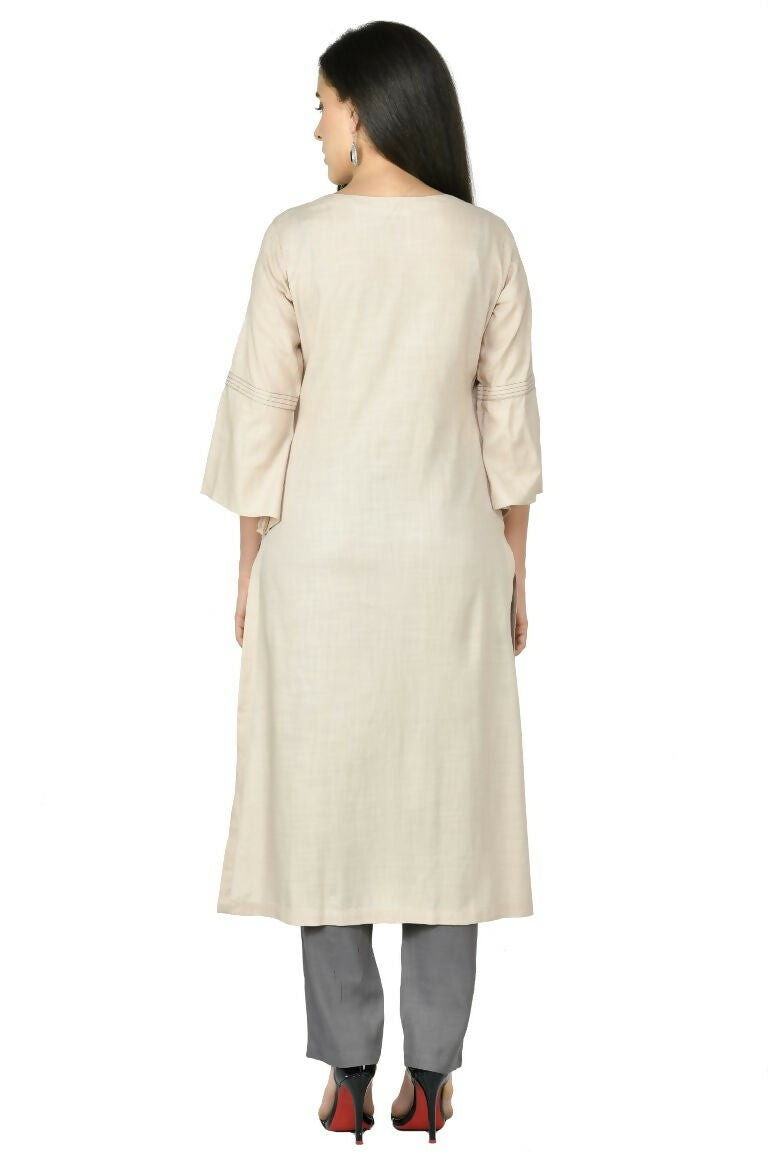 Beige Cotton Rayon Kurta Set – 3-Piece Ethnic Ensemble