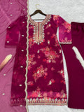 Red Organza Embroidered Salwar Suit with Sequin and Stone Work