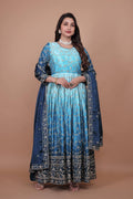 Sky blue Chinon silk Anarkali gown with sequin and embroidery detail