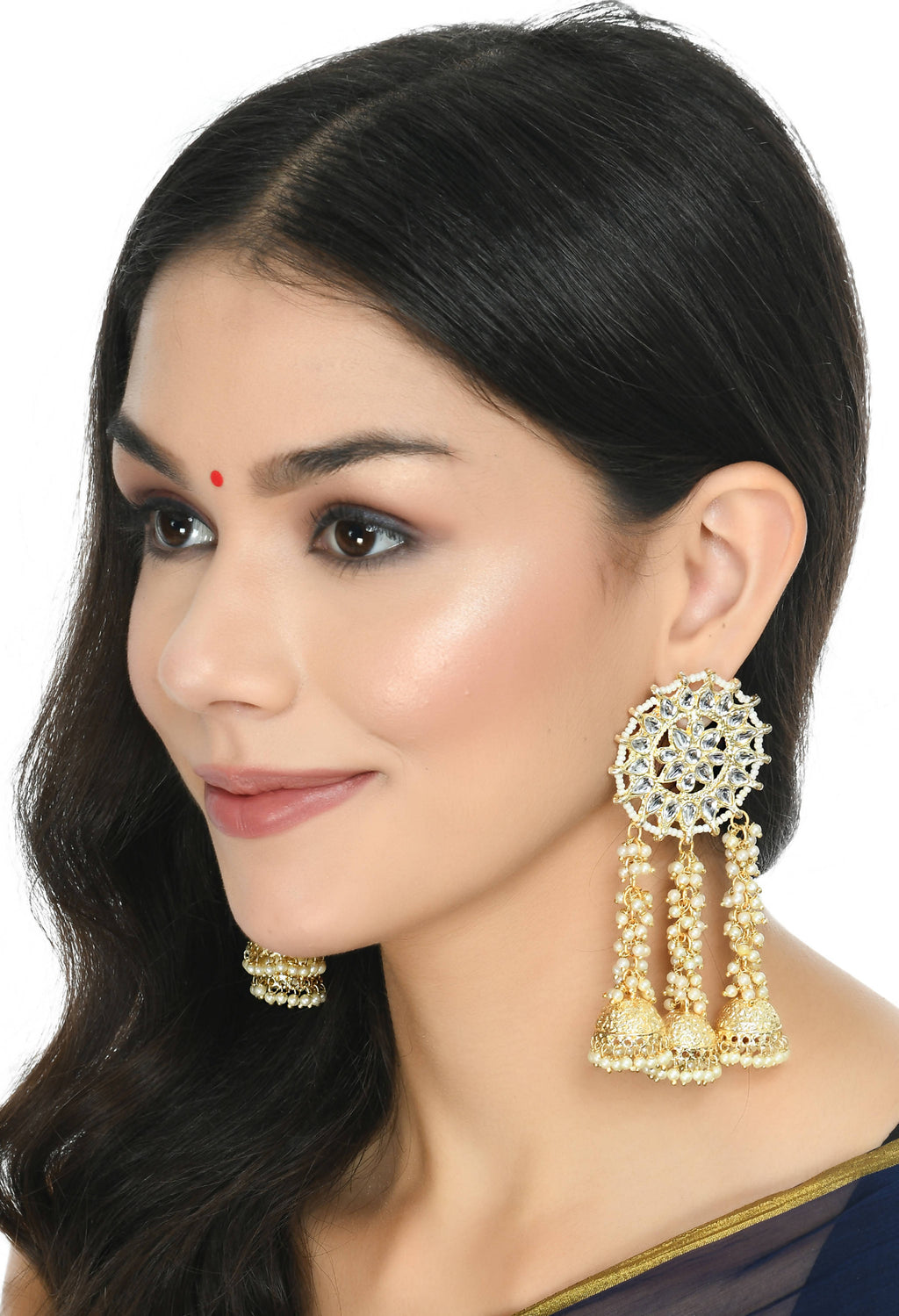 Johar Kamal Golden Plated Earrings with Kundan and Pearls