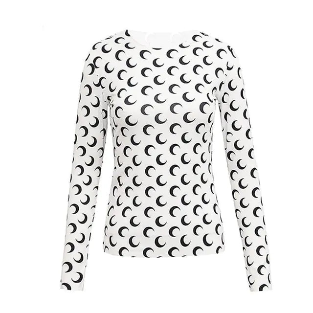 Women Long Sleeve Moon Print Crew Neck Shirt Soft Base Layer - Image 20