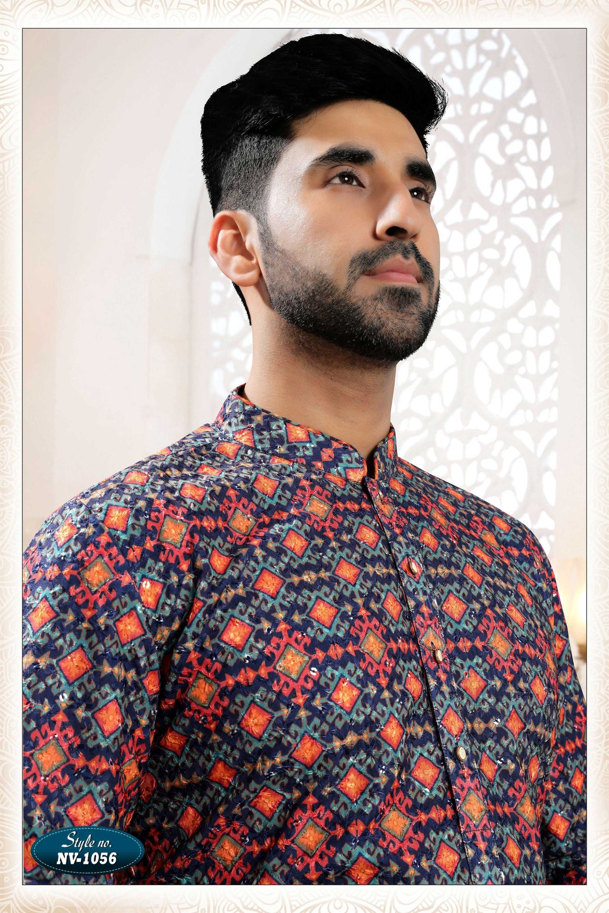 Men's Blue Rayon Straight Kurta Set with Thread and Sequence Work
