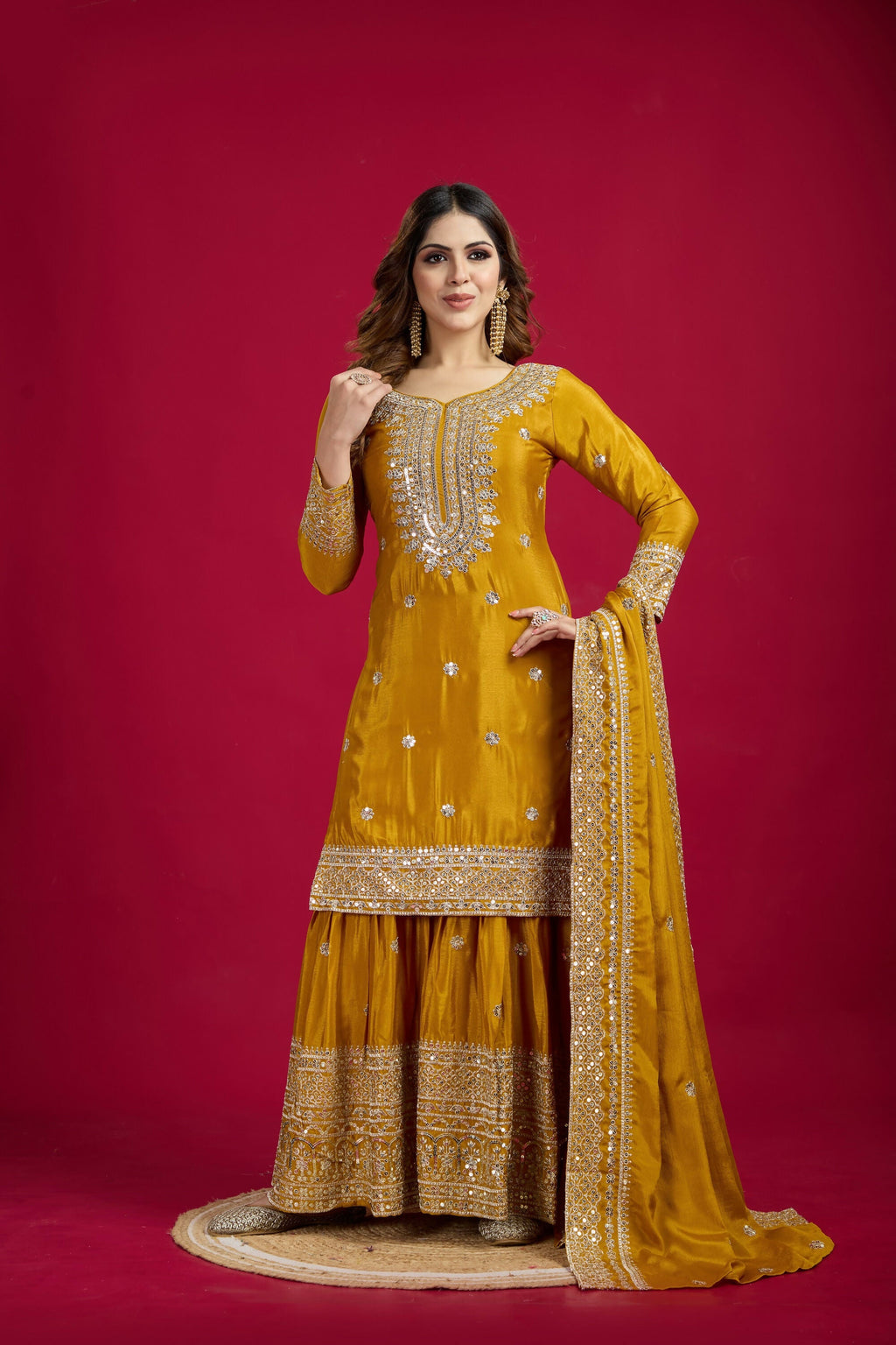 Yellow Silk Kurta Set with Sequins, Zari, and Thread Embroidery