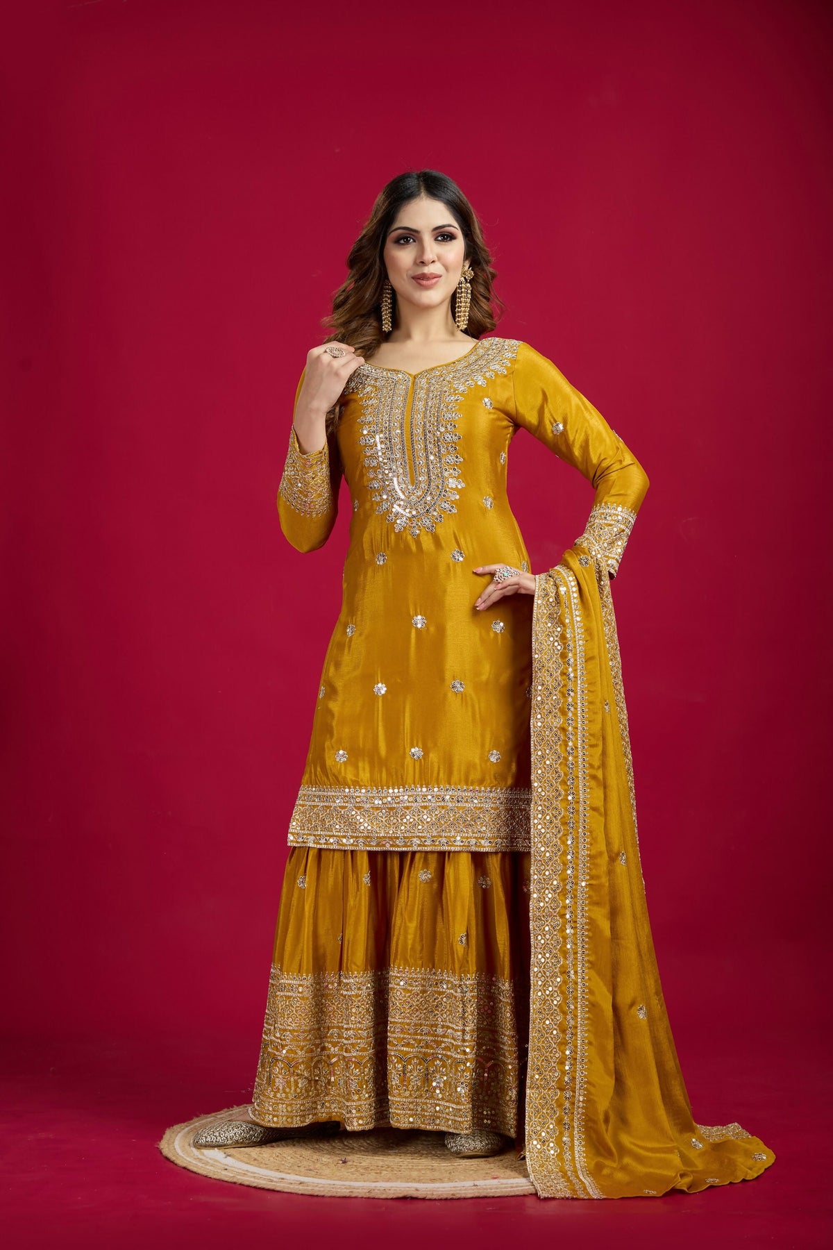 Yellow Silk Kurta Set with Sequins, Zari, and Thread Embroidery