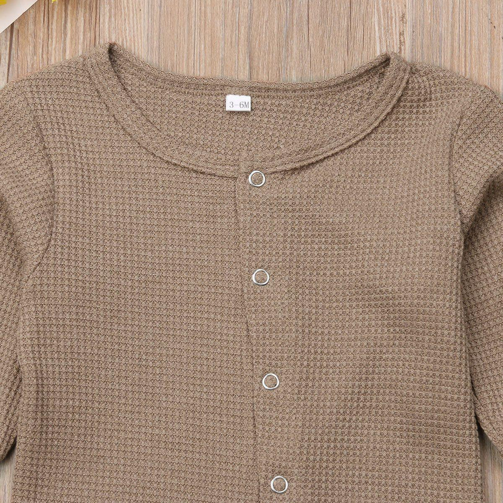 Retro Long Sleeve Baby Romper with Button Closure