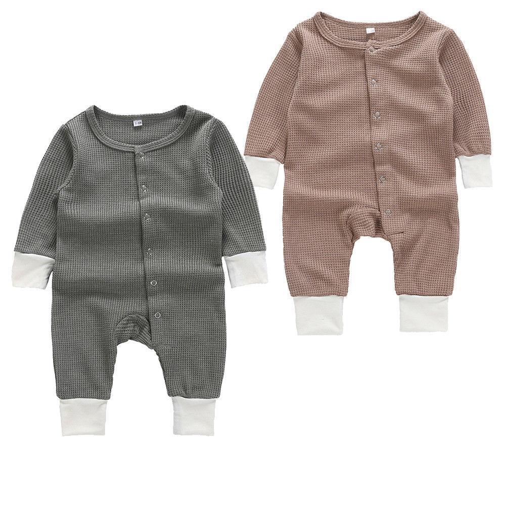 Retro Long Sleeve Baby Romper with Button Closure