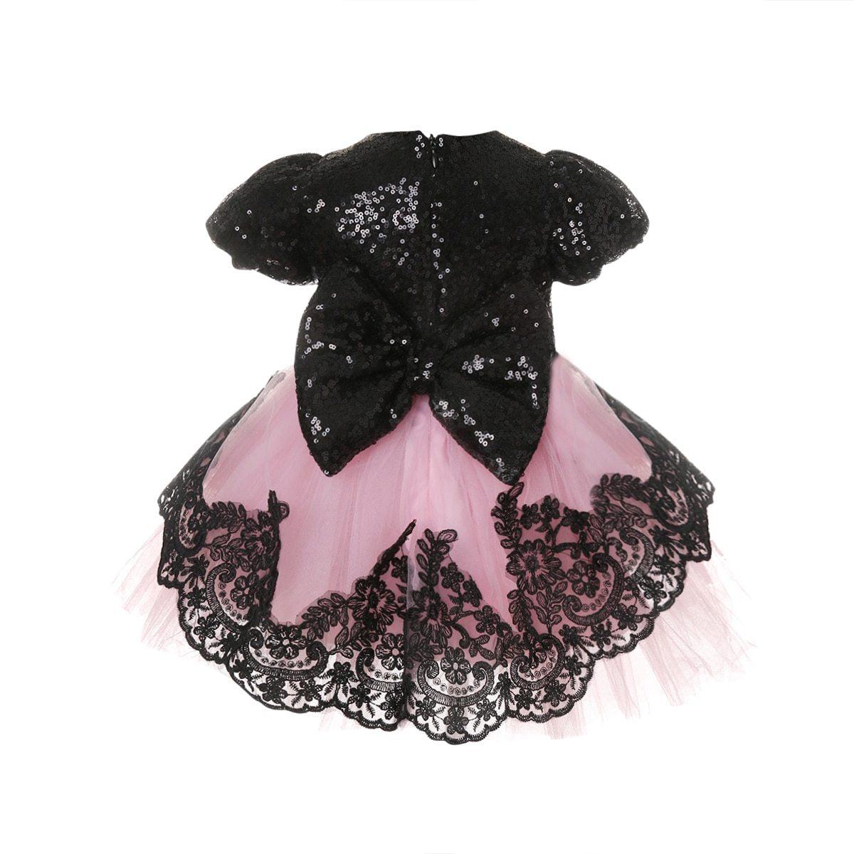 Girls Modern Luxury A-Line Formal Dress in Black and Pink