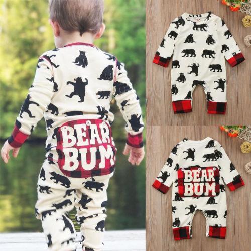 Unisex Newborn Cotton Bear Print Long Sleeve Romper Playsuit