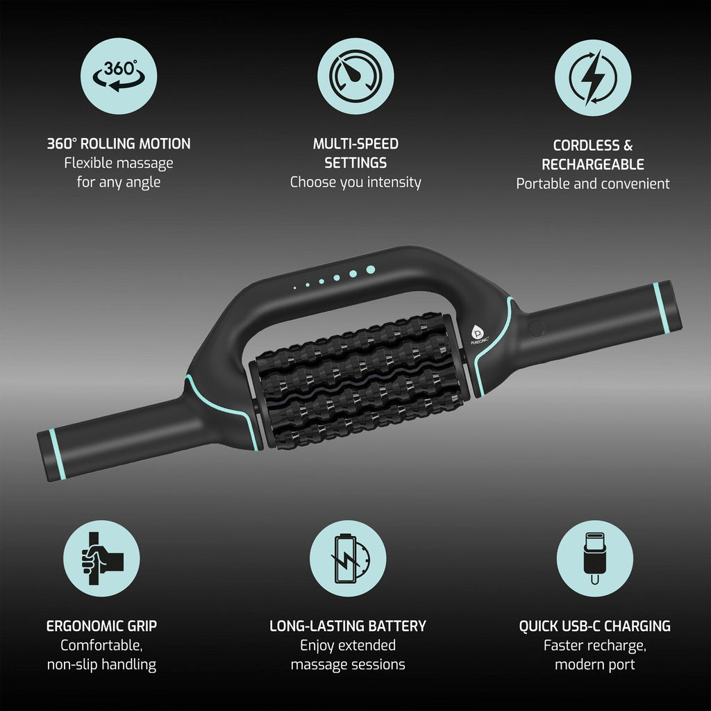 Ultimate Relaxation Bundle: Heated Chair Mat, Rechargeable Rolling Massager, and 3-Speed Massage Gun