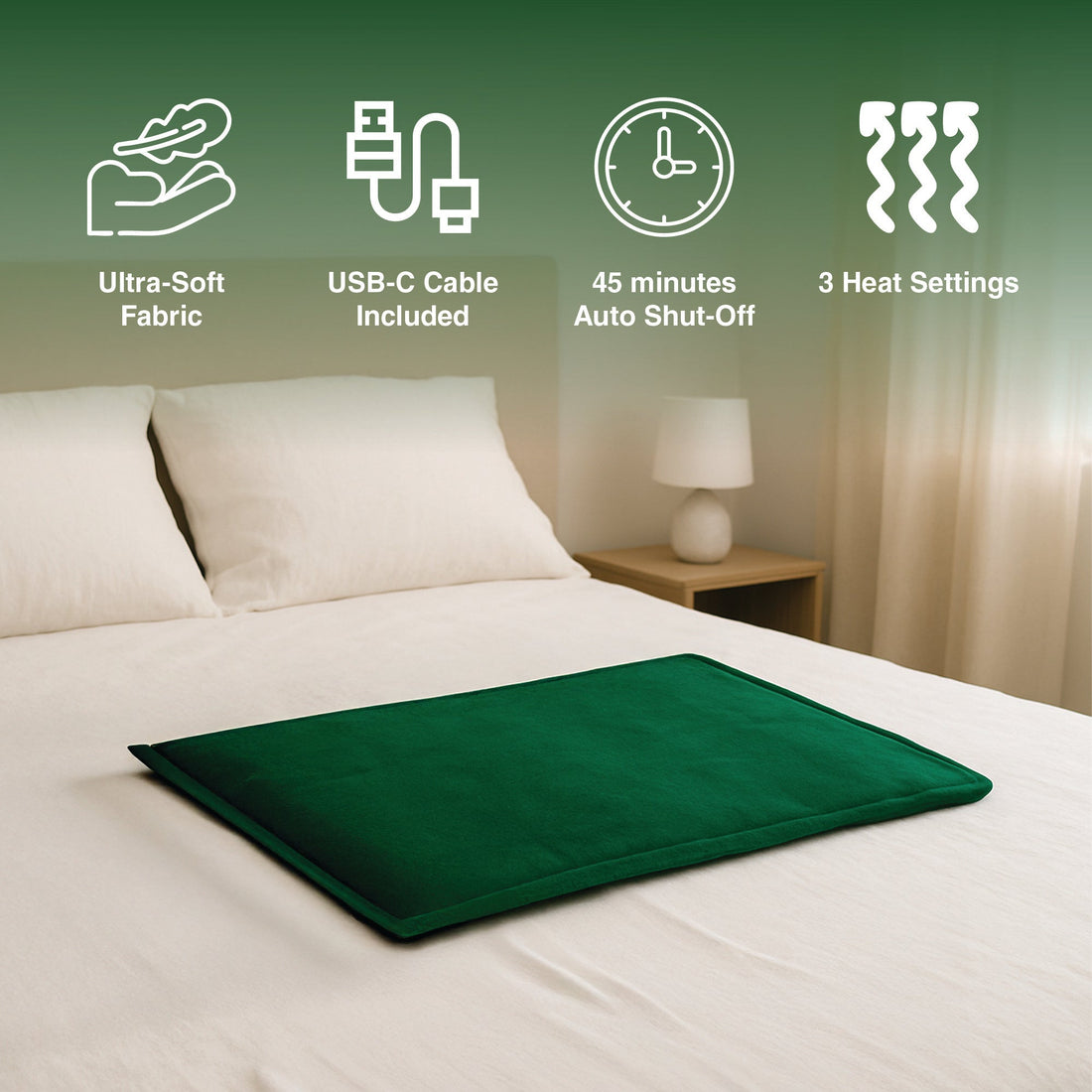 Pursonic Large Electric Heating Pad with USB-C – 12"x24", Ultra Soft Fabric, 3 Heat Settings, Auto Shut-Off