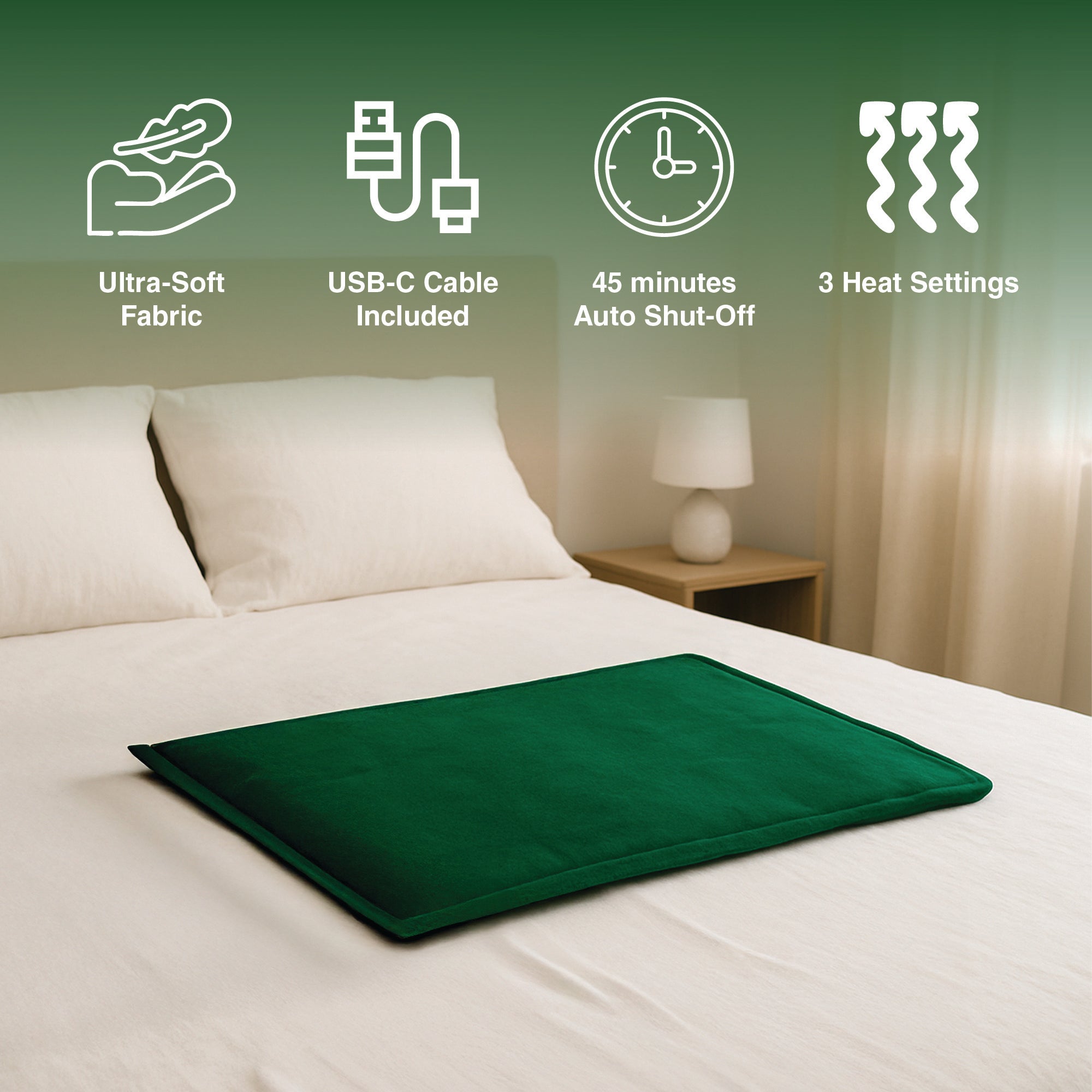 Pursonic Large Electric Heating Pad with USB-C – 12"x24", Ultra Soft Fabric, 3 Heat Settings, Auto Shut-Off