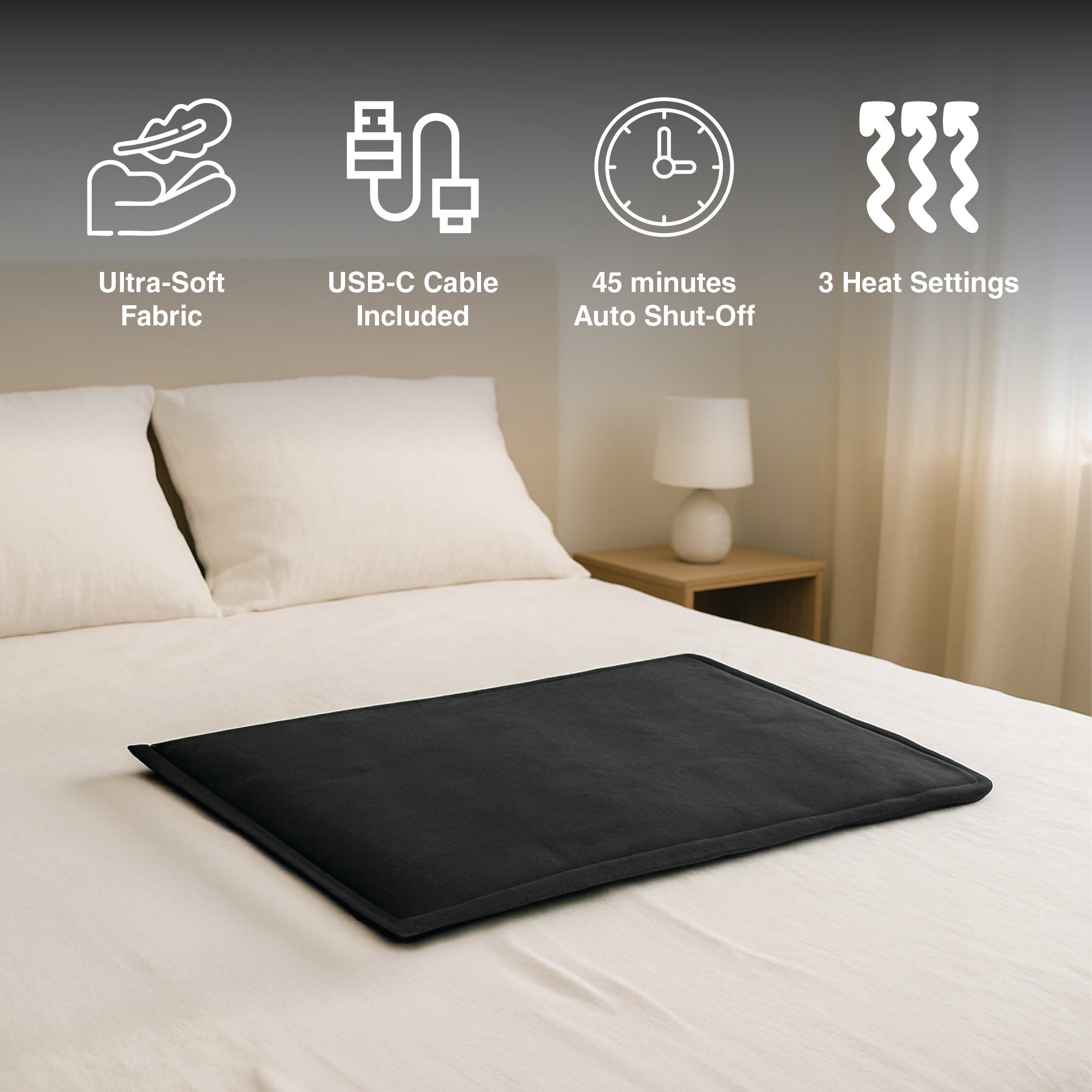 Pursonic Large Electric Heating Pad with USB-C – 12"x24", Ultra Soft Fabric, 3 Heat Settings, Auto Shut-Off