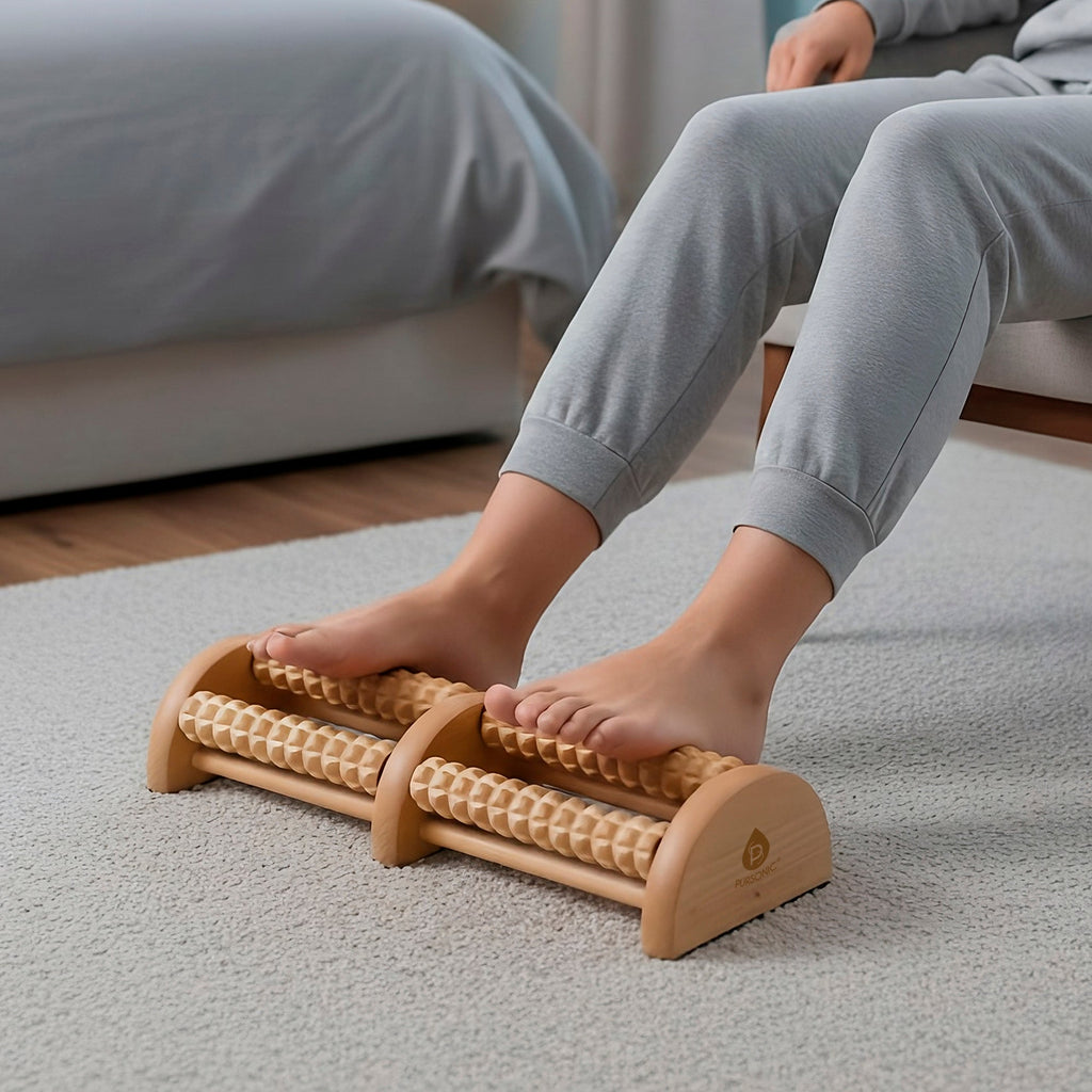 Wooden Foot Massager with Dual Rollers for Pain Relief - Image 3