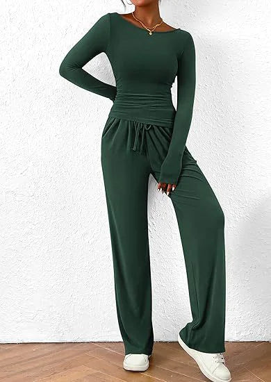 Women's Long Sleeve Top and Wide Leg Pants Two-Piece Set - Image 24