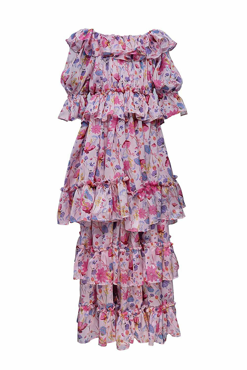 LH Luxury Fashion Glam Tiered Dress – Elegant Floral Long Dress for Girls