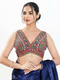 Joban Fashion Magenta Multi Georgette Padded Blouse With V Neck Sleeveless