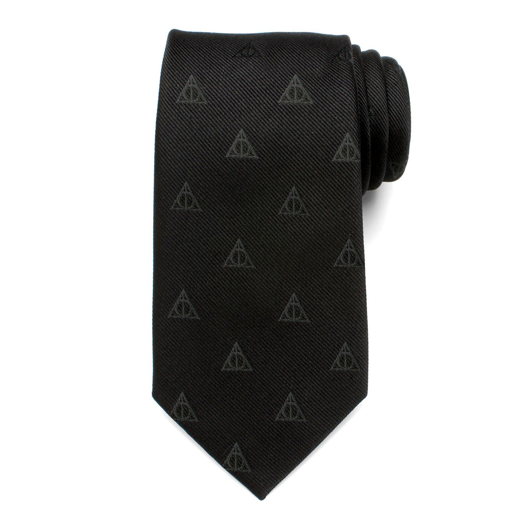 Harry Potter Deathly Hallows Silk Necktie in Monochromatic Black - Image 3
