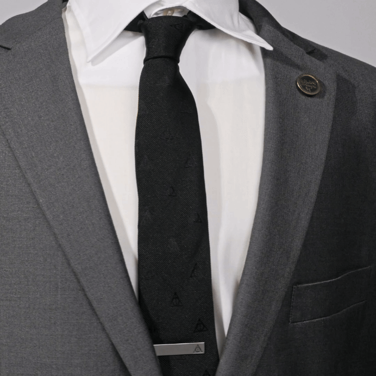 Harry Potter Deathly Hallows Silk Necktie in Monochromatic Black - Image 6