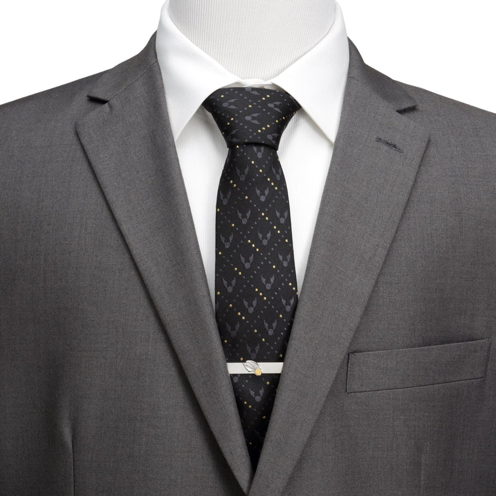 Harry Potter Golden Snitch Silk Necktie in Black and Gold - Image 2
