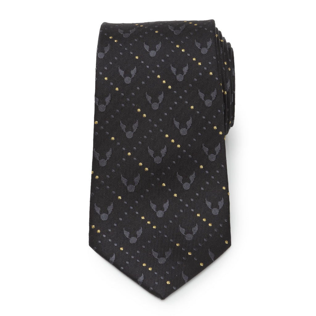 Harry Potter Golden Snitch Silk Necktie in Black and Gold - Image 3