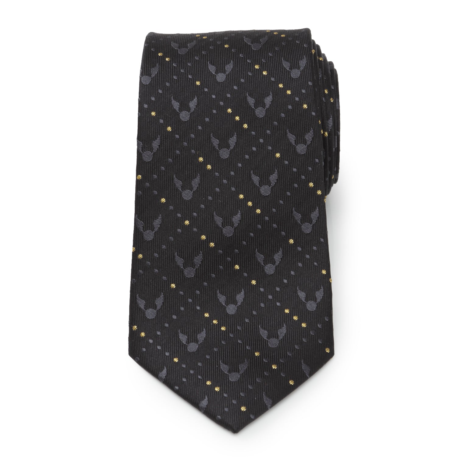 Harry Potter Golden Snitch Silk Necktie in Black and Gold - Image 3