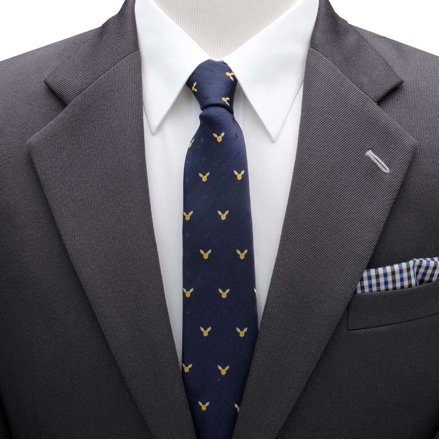Harry Potter Golden Snitch Navy Blue Silk Necktie - Image 2