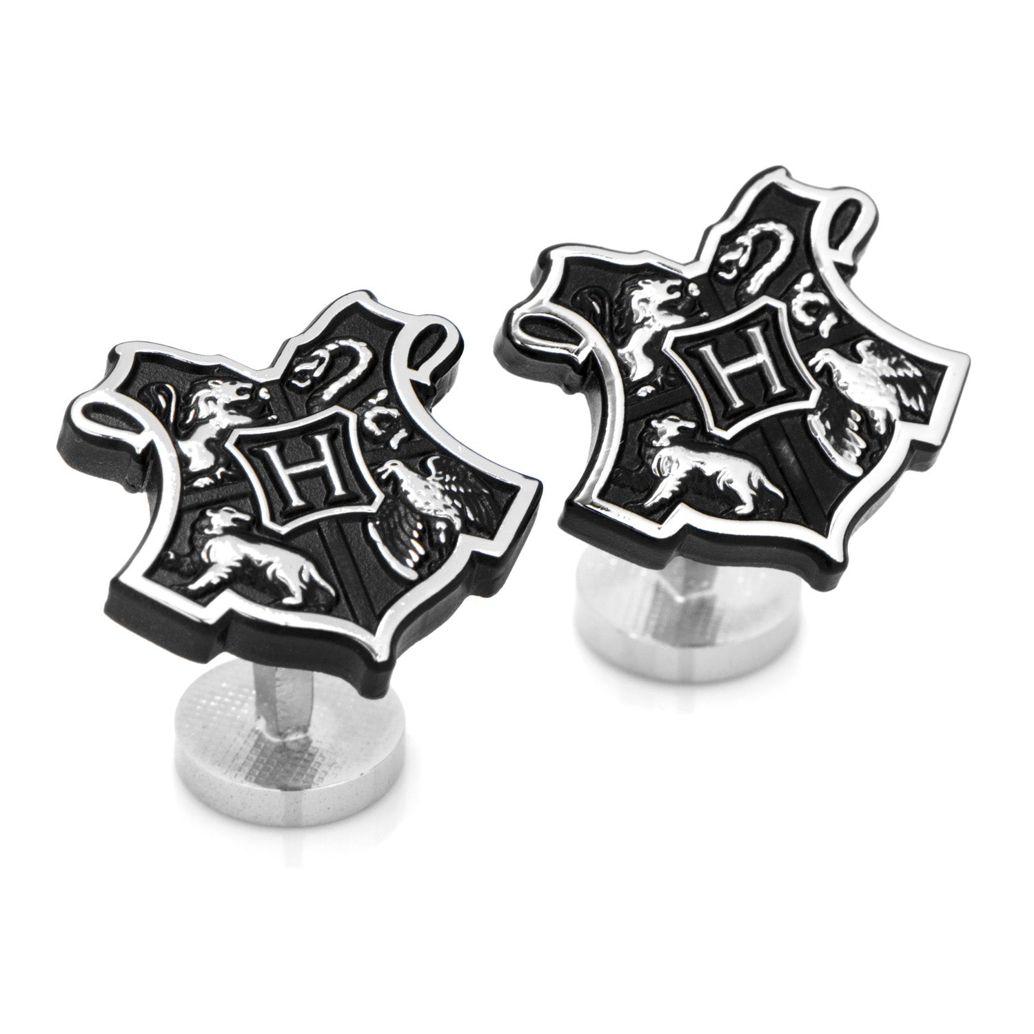 Harry Potter Hogwarts Crest Cufflinks in Black and Silver - Image 2
