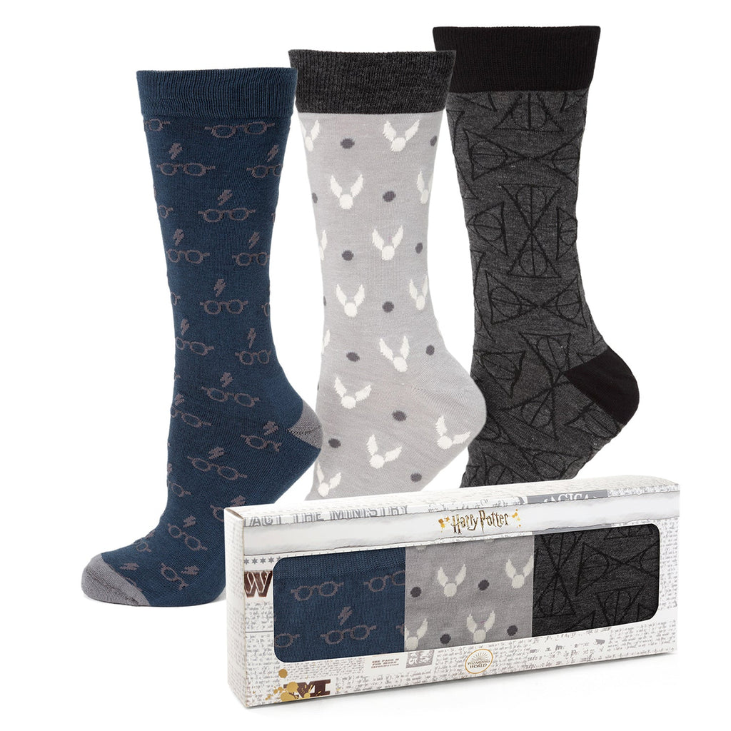 Harry Potter 3 Pack Crew Sock Gift Set Navy Grey - Image 2