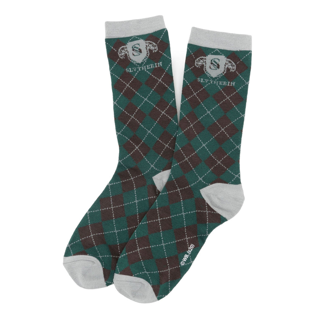 Harry Potter Slytherin Argyle Crest Crew Socks Green Silver - Image 2