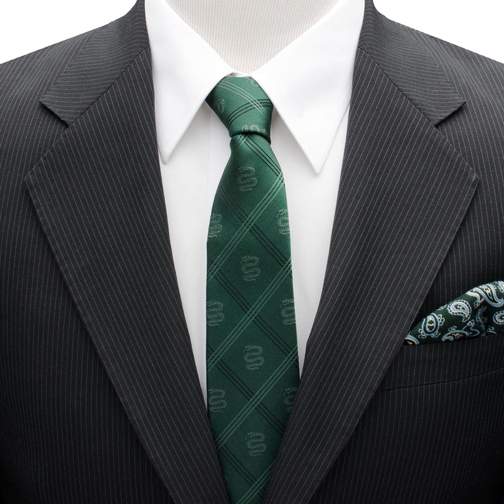 Harry Potter Slytherin Green Plaid Tie with Snake Motif - Image 2