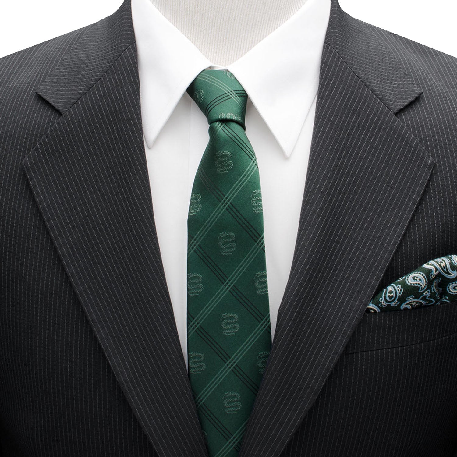 Harry Potter Slytherin Green Plaid Tie with Snake Motif - Image 2
