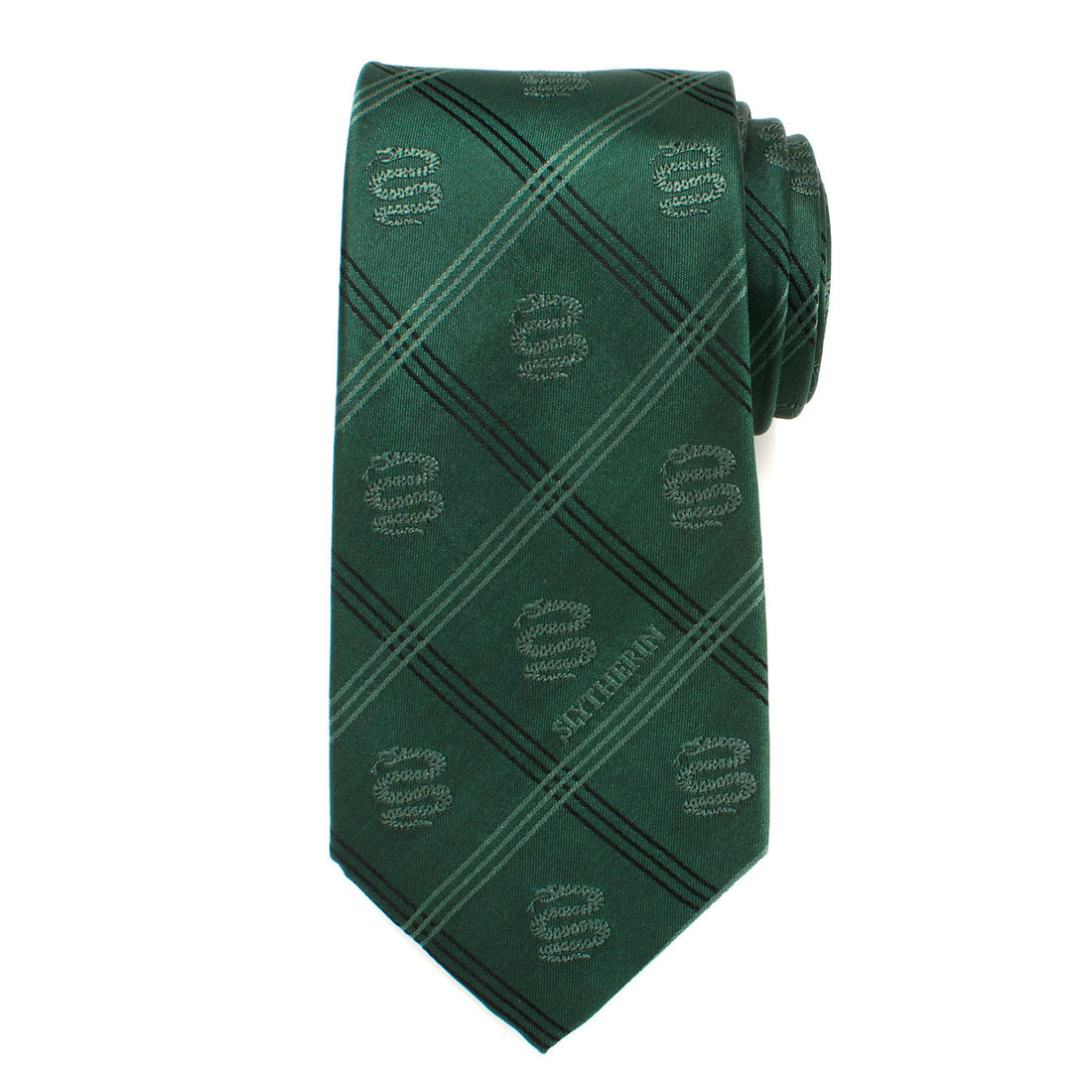 Harry Potter Slytherin Green Plaid Tie with Snake Motif - Image 3