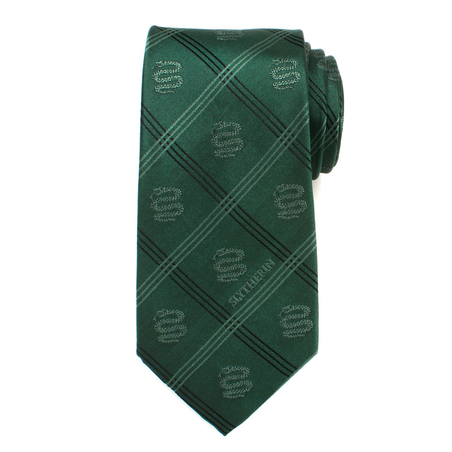 Harry Potter Slytherin Green Plaid Tie with Snake Motif - Image 3